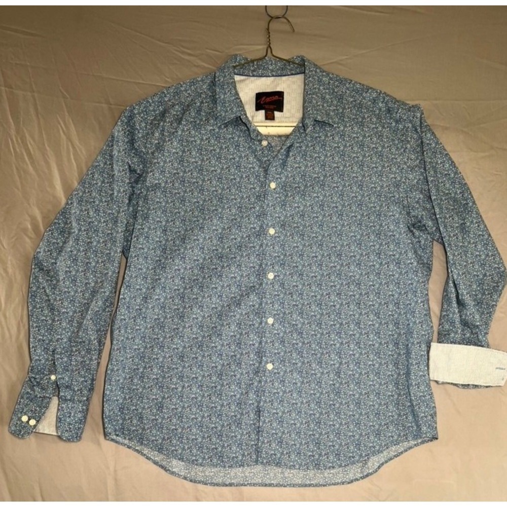 Egara Mens XXL Slim Fit Stretch Non Iron Blue Floral Long Sleeve Dress Shirt